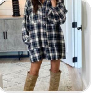 Plaid Button Down Tunic with Pockets